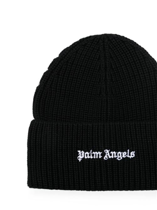 Berretto Palm Angels unisex nero in maglia con logo bianco PALM ANGELS | PAMLC002KN0011003